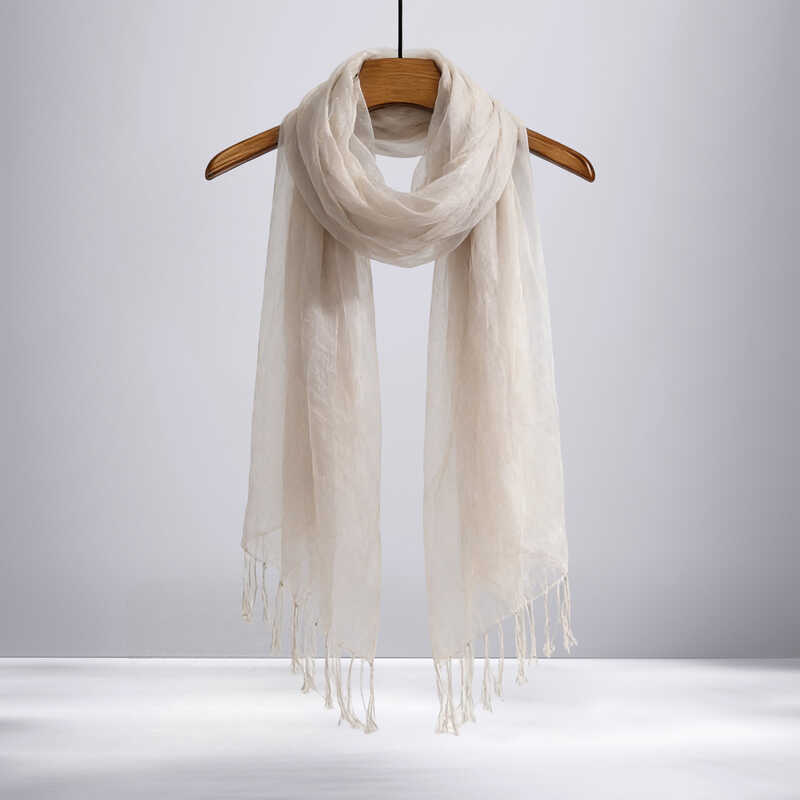 Nhật Bản Maito Scarf Ivory Color Silk Lightweight Summer Sun Protection Linen Cotton Blend Clear She