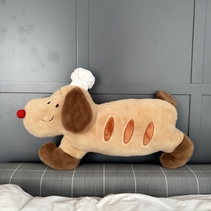 🌈 Chef Baguette Dog Healing Doll Plush Puppy Sleeping Doll Side Sleeping Pillow Accompanying Sleep