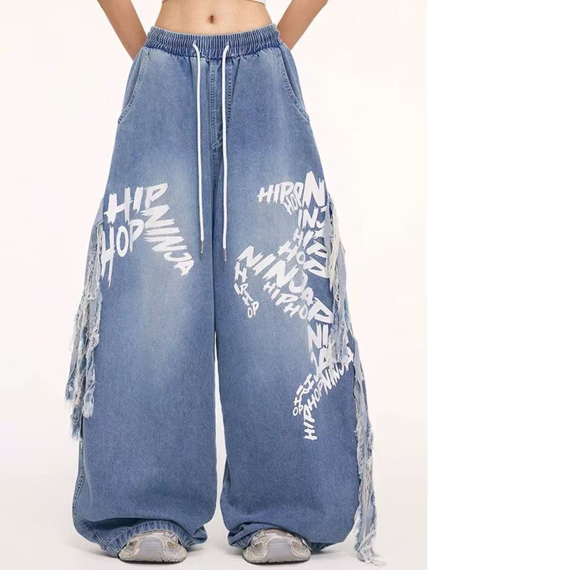 GS.ART Fat mm American vibe Retro Street Wear Blue Denim Paratrooper Jeans