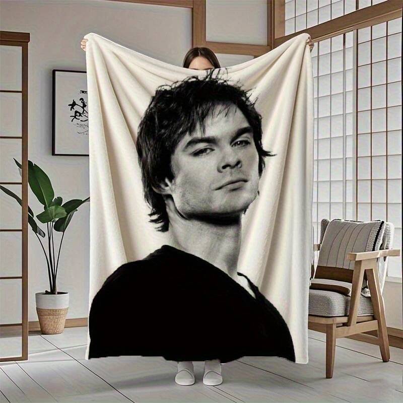 1 Máy Tính Ian Somerhalder Chăn Một Mặt 2D In Mềm Flannel Lông Cừu Ném Chăn Cho Giường Sofa Tv Show 