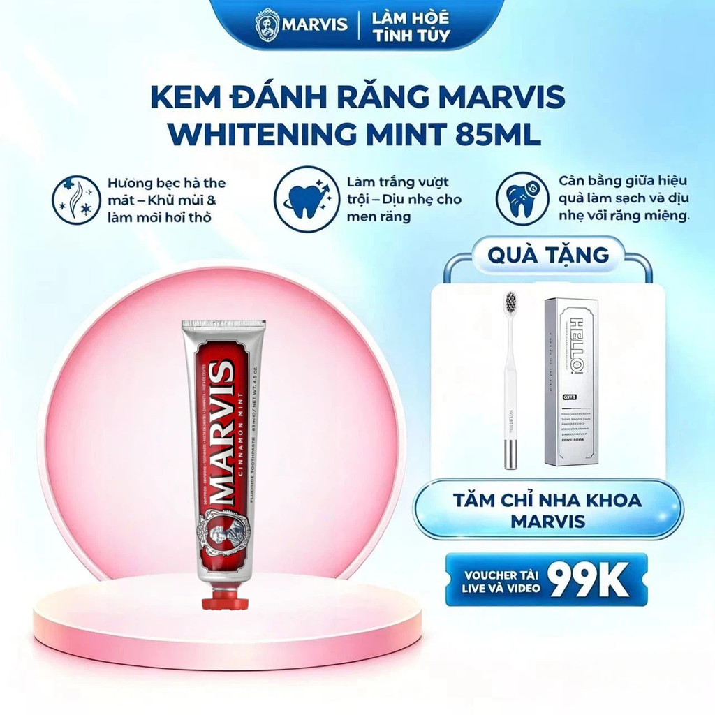 [Làm Đẹp Tinh Túy]Kem đánh răng thơm mát Marvis Smoker hương bạc hà mạnh mẽ, khử mùi hôi, ố vànghiệu