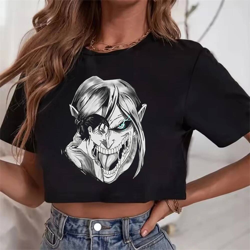 Tấn công Titanic crop top cô gái cảnh ngộ nghĩnh búp bê gyaru emo áo thun gyaru nhật bản goth