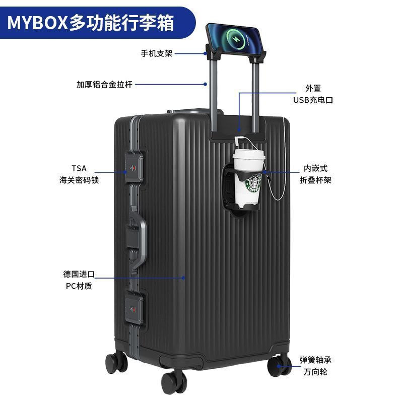 Vali hành lý dày dặn MYBOX có bánh xe đa năng, hộp khóa mật mã bền chắc, vali kéo dung tích lớn dành