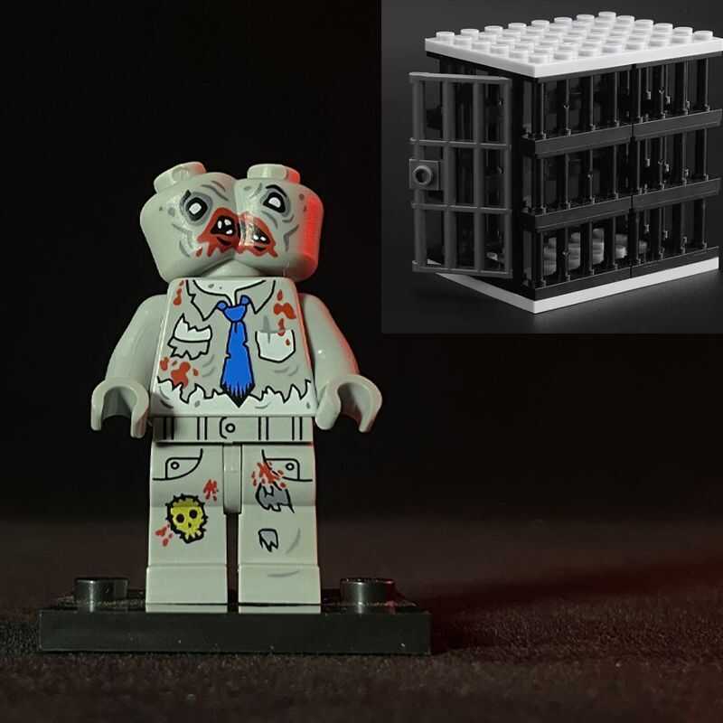 Tương thích với LEGO Mutant Walking Dead, mô hình nhân vật Halloween Zombie đầu nghiêng hai đầu, đồ 