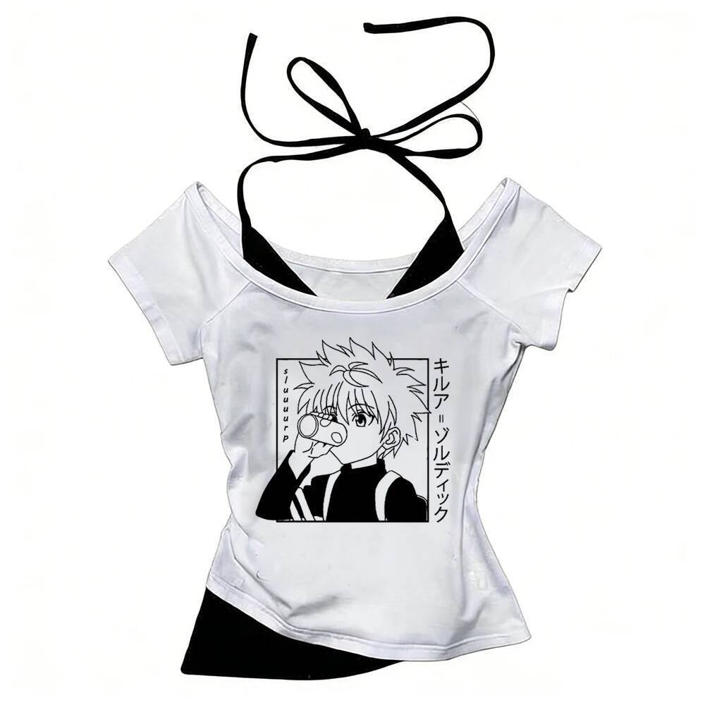 Hunter x Hunter crop top nữ mùa hè dễ thương y2k nhật bản harajuku top tees gothic y2k gyaru manga