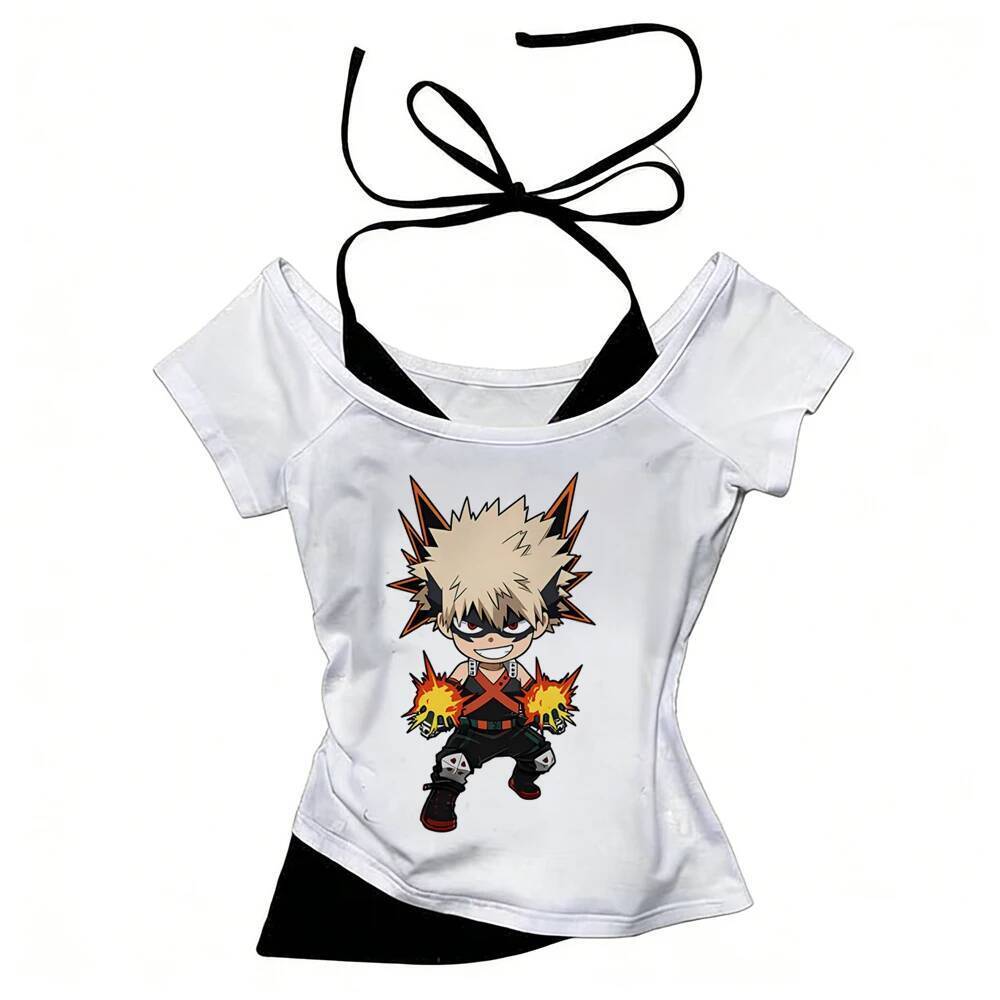 My Hero Academia crop top shoujo emo gyaru jojifuku đồ họa hàn quốc thời trang áo sơ mi cổ điển gyar