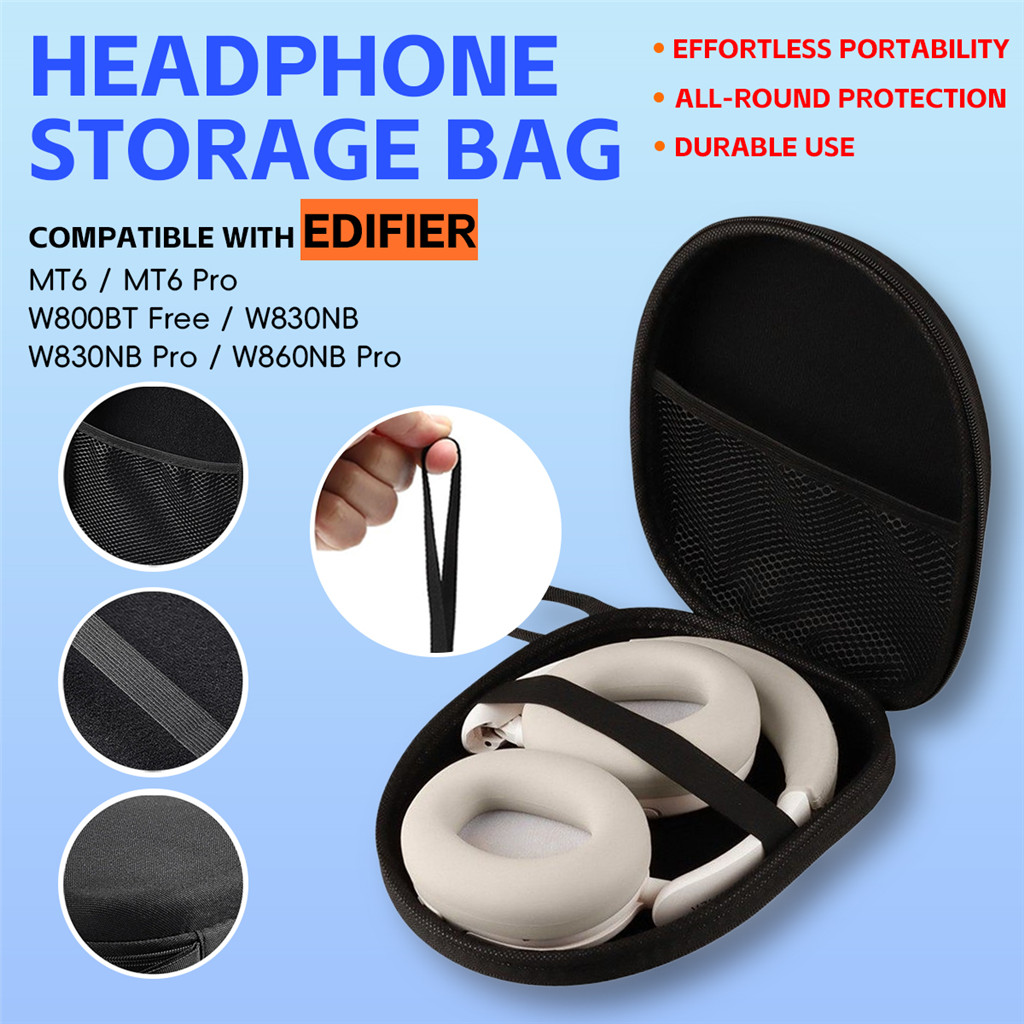 EDIFIER Tương thích với EDIFER W800BT Free W830NB W860NB MT6 Pro Đen EVA Tai nghe Hộp đựng di động c