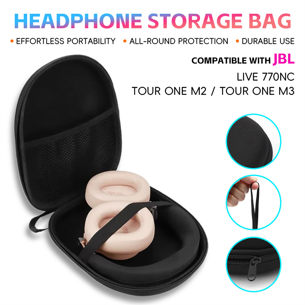 Tương thích với JBL LIVE 770NC / TOUR ONE M2 M3 Hộp đựng tai nghe màu đen có túi lưới cho phòng tập 
