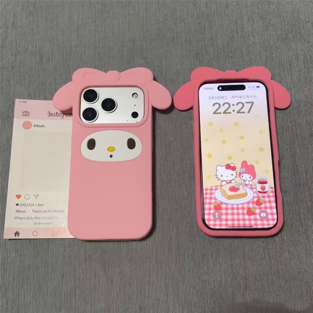 Sanrio 3D Hoạt Hình My Melody Ốp Lưng Điện Thoại iPhone 17 Pro Max 16 15 14 13 12 Promax Vỏ Silicon 
