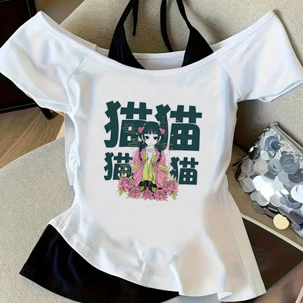 Apothecary Nhật Ký crop top shoujo dễ thương thay thế manga Goth đồ họa áo thun Goth Nhật Bản gyaru