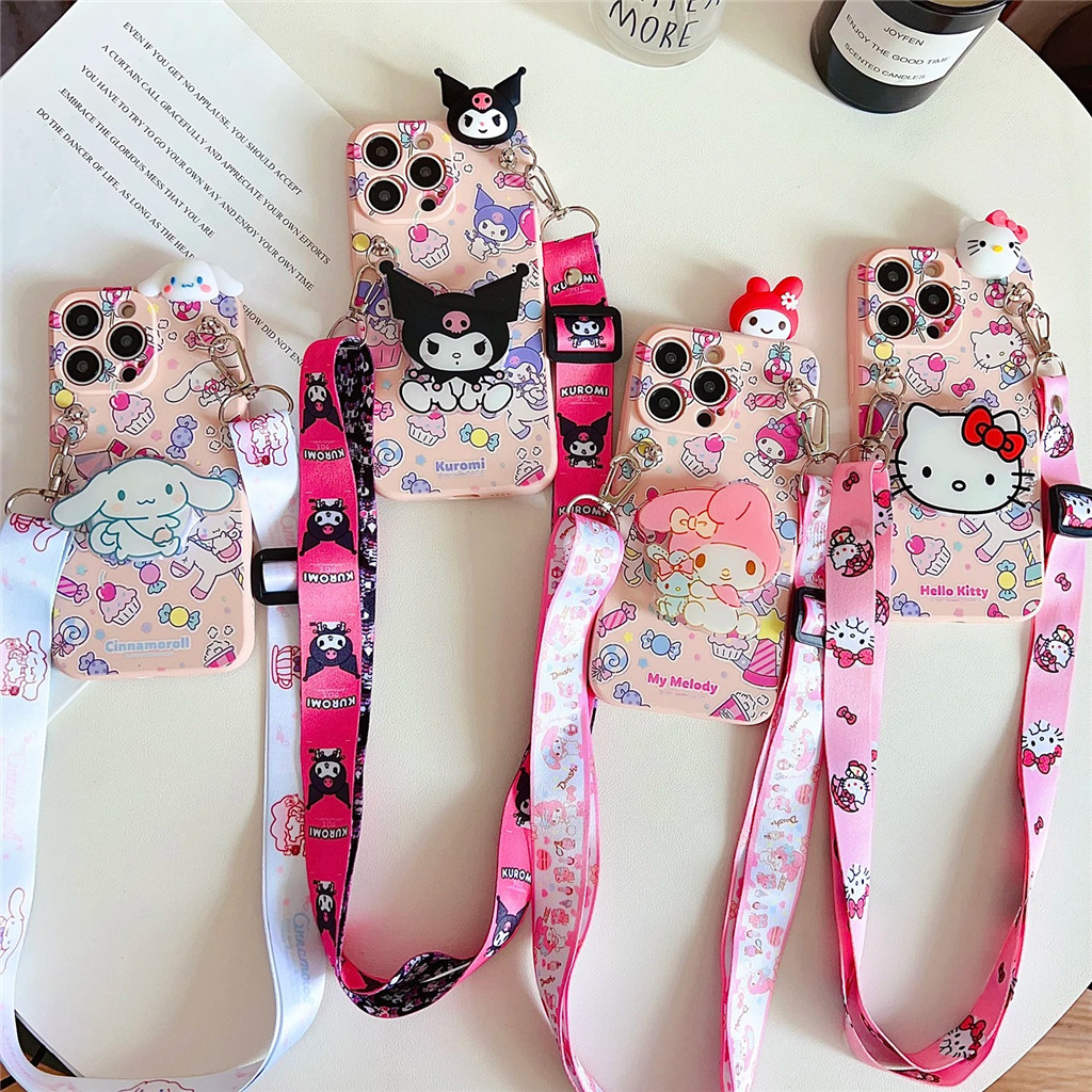 Sanrio 3D Hoạt Hình Kuromi Bowknot Kitty Dây Giá Đỡ Ốp Lưng Điện Thoại Cho Xiaomi Poco F2 F3 F4 GT F