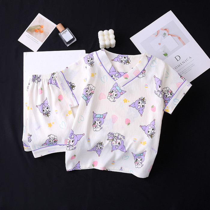 Bulk Discount Pajamas Teen's Short Sleeve V-Neck Charming Poly-cotton Boy's or Girls' Nightdress for
