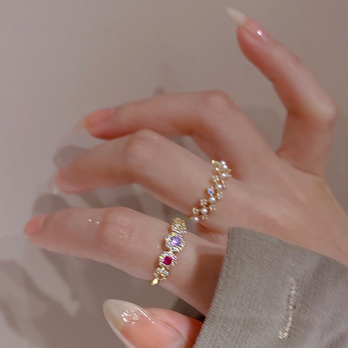 Ngôi Nhà Đẹp Nhẫn Bạc 925 Nhẫn Nữ Hàn Quốc Micro-Ind Nhiều Màu Sắc Kim Cương Zircon Ren Ngọc Trai Nh
