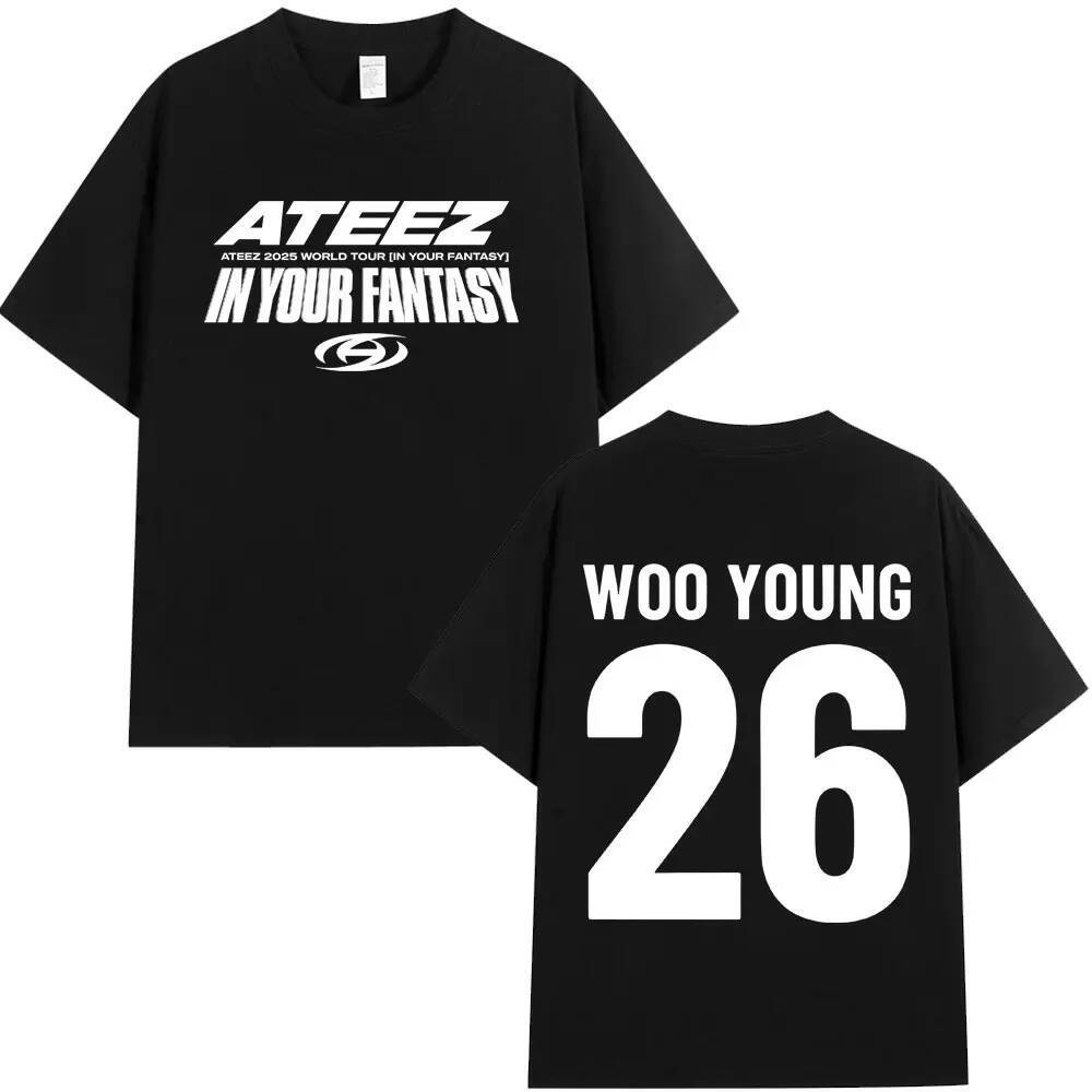 Ateez 2025 World Tour in Your Fantasy Áo thun Wooyoung Kpop Áo thun thời trang Hàn Quốc