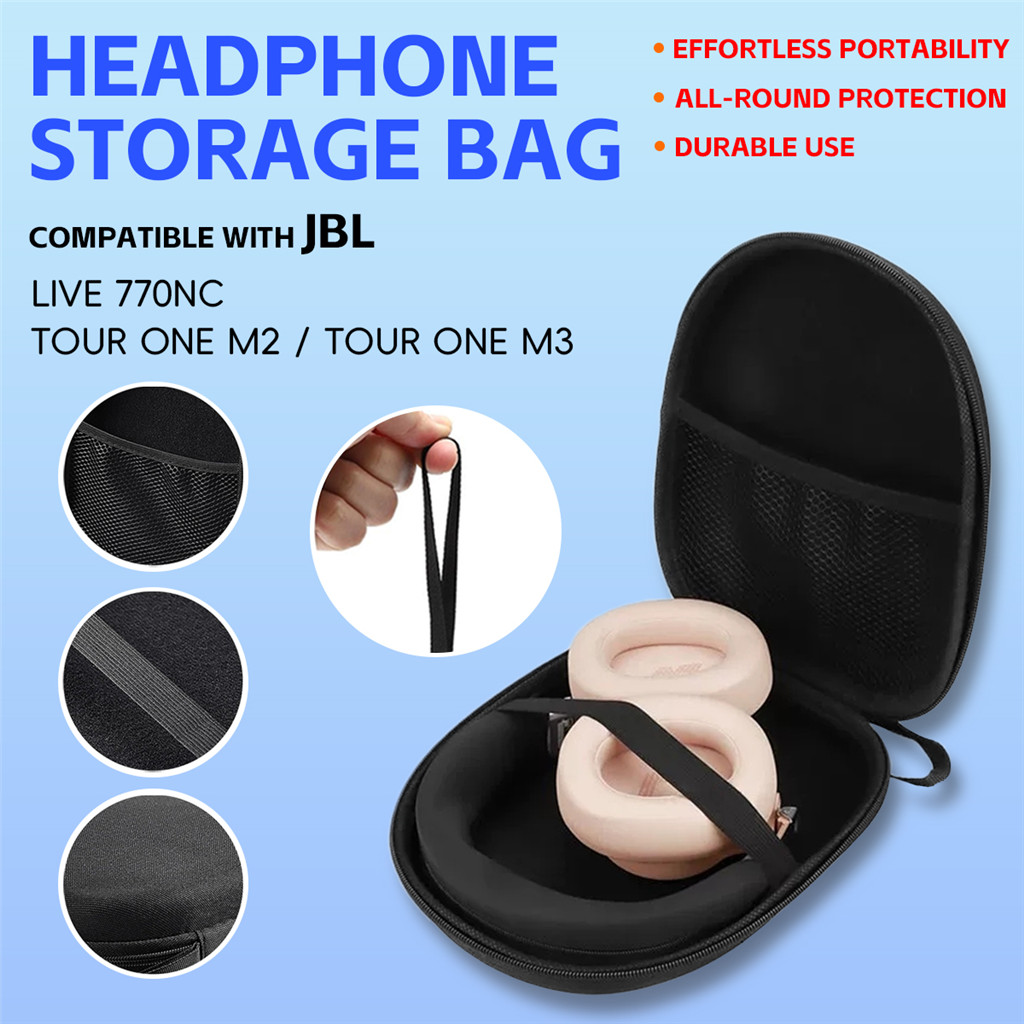 Tương thích với JBL LIVE 770NC / TOUR ONE M2 M3 Hộp đựng di động tai nghe EVA màu đen có túi lưới