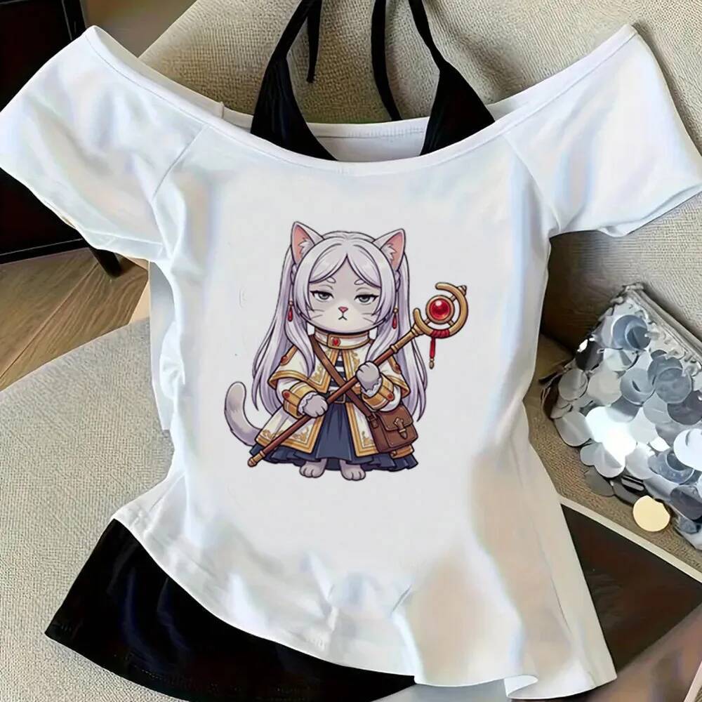 Frieren crop top nữ thay thế thời trang hàn quốc giải phóng mặt bằng bán hàng meme gyaru top tees đồ