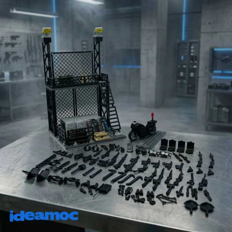 C IDEAMOC Munitions Factory St Building Bloc Đồ chơi DIY SWAT Quân đội Bas Building St Với Wapon Acc