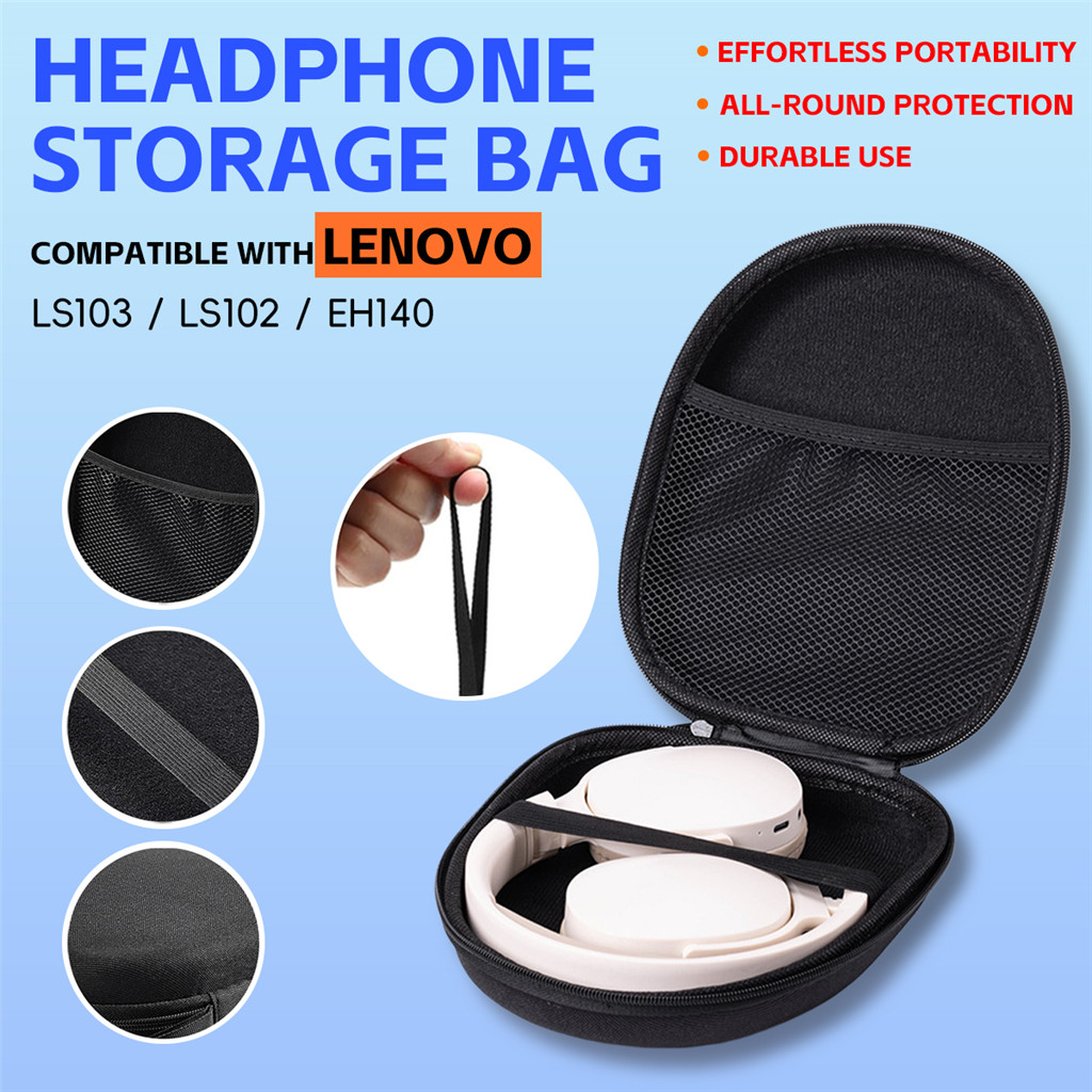 Tương thích với Lenovo LS103 LS102 EH140 Hộp đựng di động tai nghe EVA màu đen có túi lưới
