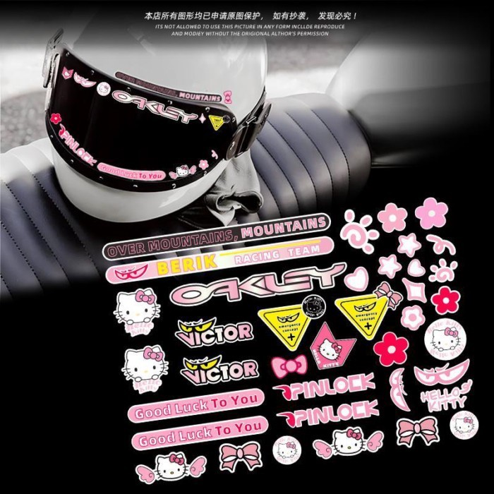 Hello Kitty Dễ Thương Hello Kitty Xe Máy Mũ Bảo Hiểm Miếng Dán Full Mũ Bảo Hiểm Ống Kính Sửa Đổi Chố
