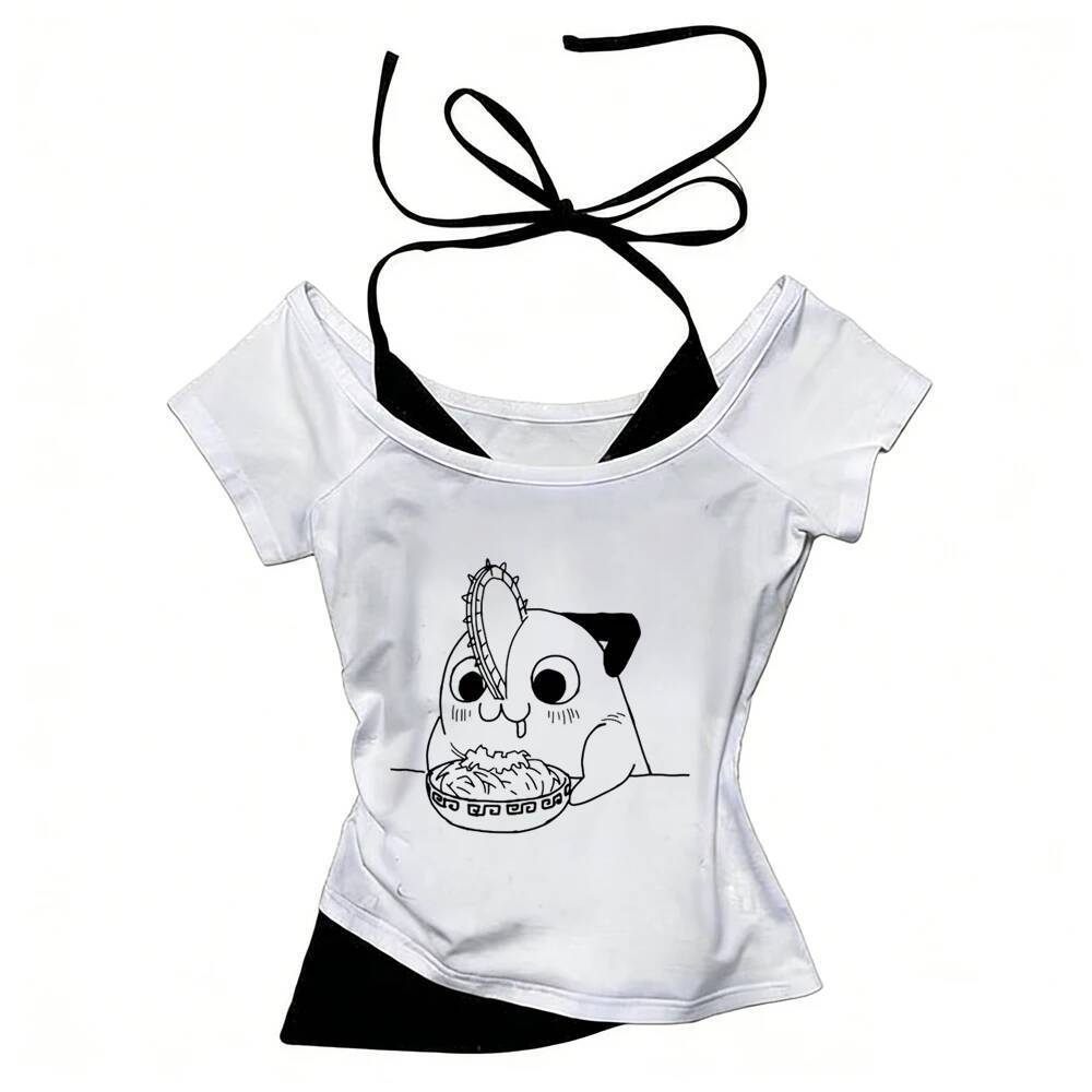 Máy Cưa Xích Người Crop top teen harajuku Gothic grunge cutecore tshirt emo anime Gothic grunge kawa