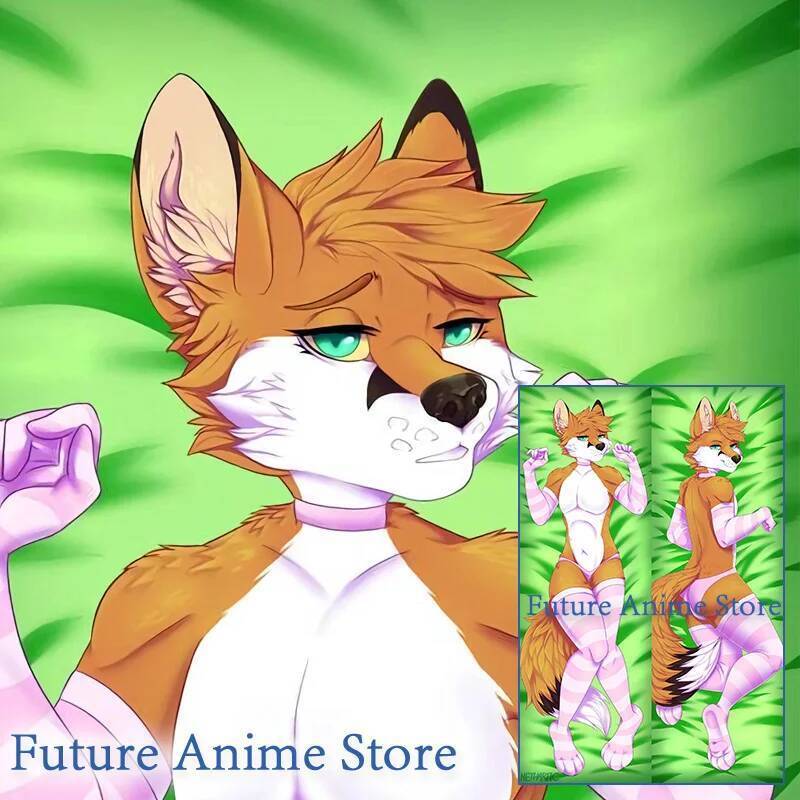 Dakimakura Anime Femboy Fox Furry Vỏ gối cơ thể cỡ thật in hình hai mặt