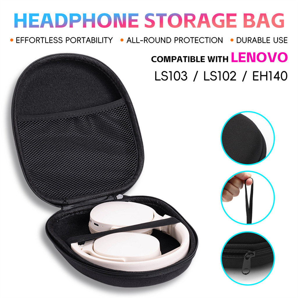 Tương thích với hộp đựng tai nghe Lenovo LS103 LS102 EH140 màu đen có túi lưới cho phòng tập thể dục