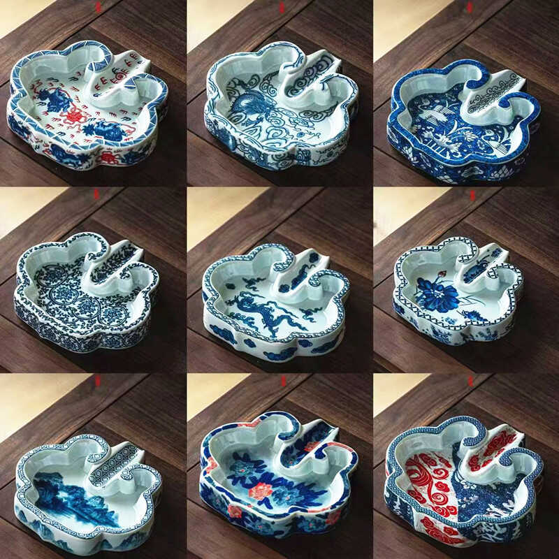 Dunhuang Retro Gạt Tàn Văn Phòng Khách Khách Hộ Gia Đình Gạt Tàn Cao Cấp Mới Gốm Sứ Trung Quốc Xanh 
