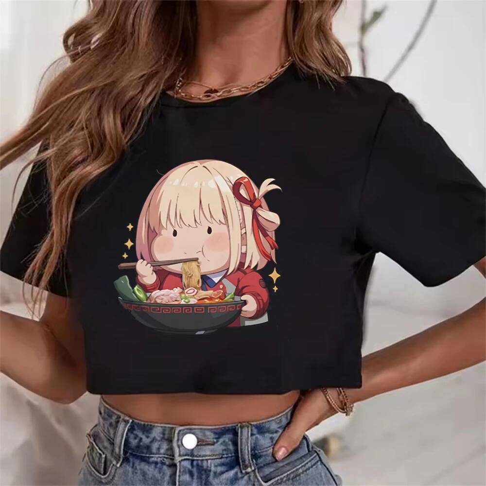 Lycoris Recoil crop top nữ Nhật Bản thay thế cổ điển áo y2k manga dạo phố kawaii