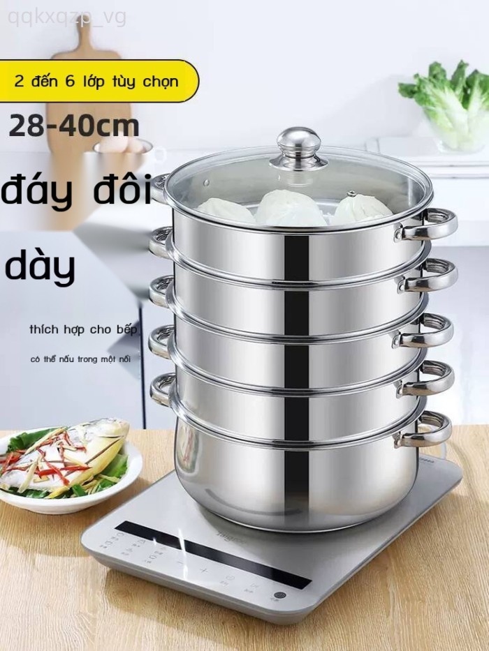 [Siêu Hot]  Nồi inox 28-40cm, lớn dùng trong gia đình, nồi thương mại năm ba tầng, nhiều tầng để hấ