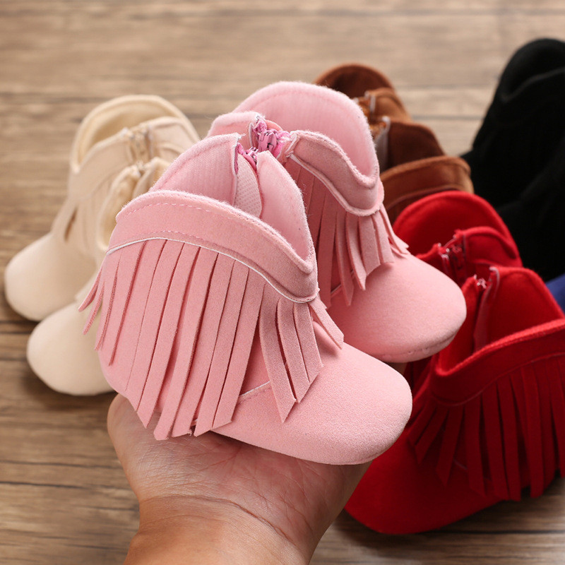Giày Booties Vintage Tua Rua Chống Trơn Trượt Đế Mùa Đông Ấm Áp Cho Bé Trai Bé Gái Giày Tuyết Bootie