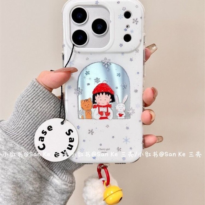 Mặt dây chuyền bóng tóc Maruko cửa sổ bông tuyết Thích hợp cho vỏ điện thoại iPhone17promax Apple 16