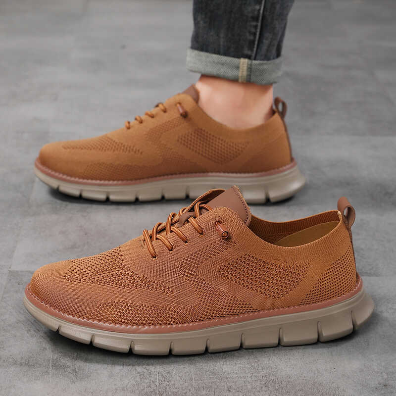 2025 Nhẹ Buộc Dây Giày Nam Thoáng Khí Bay Đan Loafer Nam Plus Size Nam Loafer
