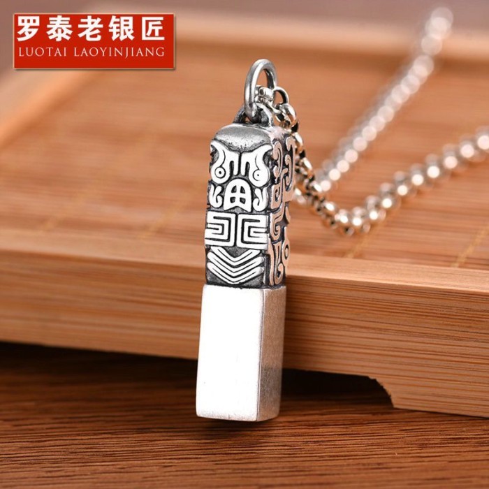Mặt dây chuyền bạc sterling 99 Luotai Old Silversmith, thiết kế nhân vật hạnh phúc, phù hợp làm quà 