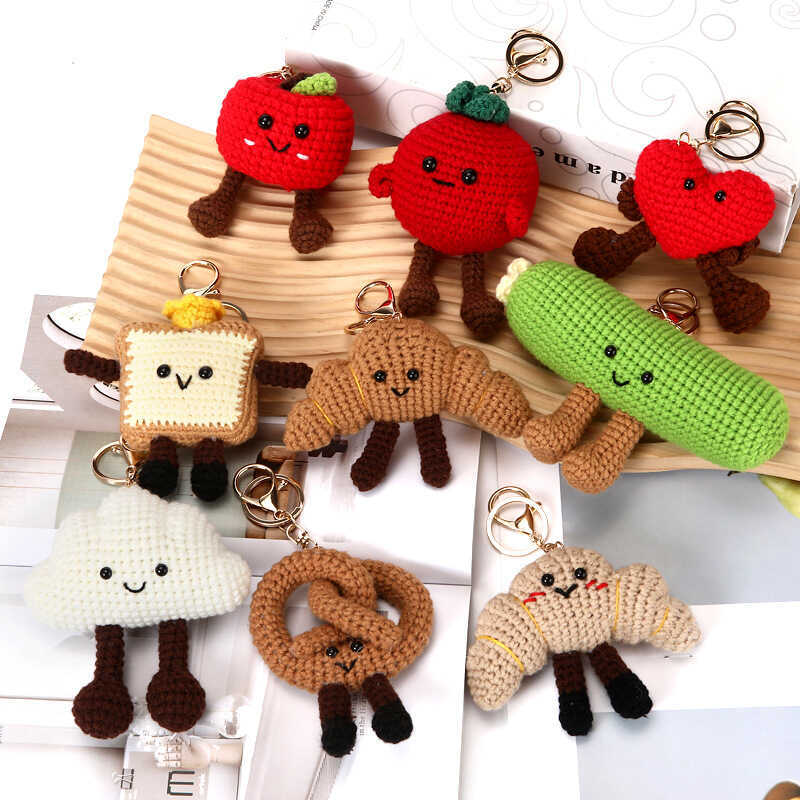 Hoàn thành Đan jellycat Series Đồ chơi Móc khóa Mặt dây chuyền Croissant Bánh mì nướng Rau đám mây Đ
