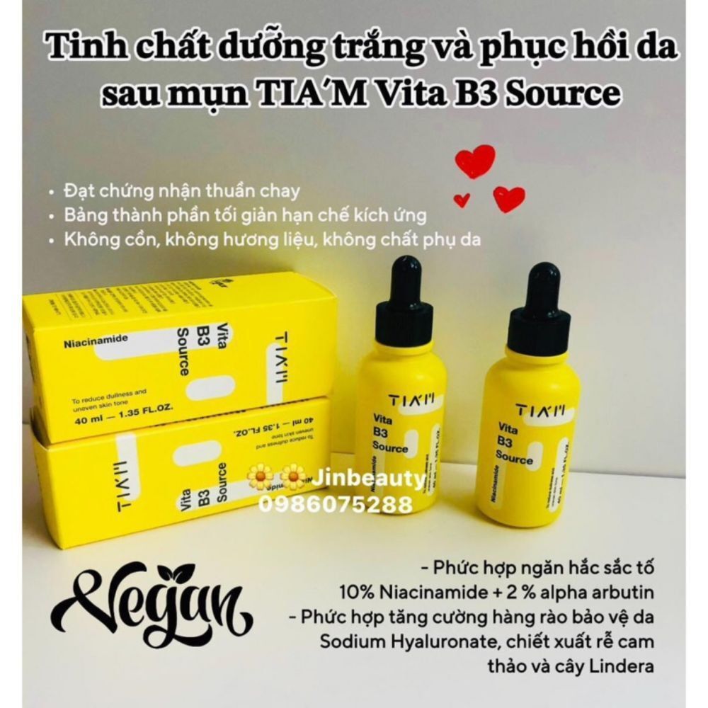 CHÍNH HÃNG -Serum TIAM Vita B3 Niacinamide 10% + Arbutin 2% Source Cho Da Dầu Mụn Nhạy Cảm