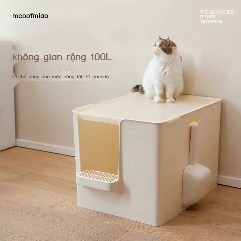 Hộp vệ sinh cho mèo Meoof Meow Big Belie, bán kín, cực lớn, sâu, chống bắn nước