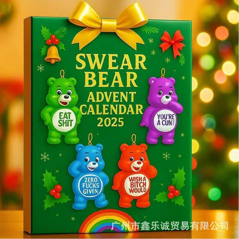 Swear Bear Advent Calendar 2025 Swear Bear Lịch đếm ngược Giáng sinh Hộp bí ẩn Giáng sinh Giáng sinh