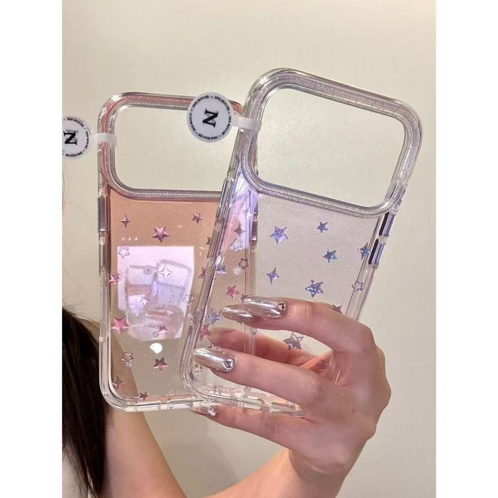 Ngôi sao mạ vàng trong suốt lấp lánh Thích hợp cho ihone17promax Vỏ điện thoại Apple 16 15pr Phong c