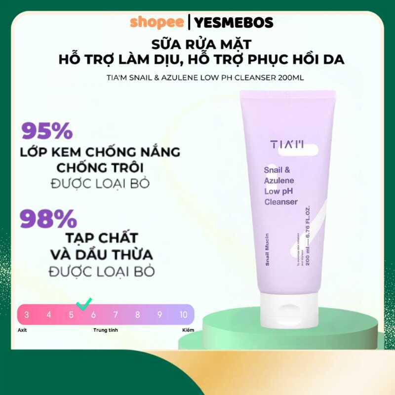 Rửa Mặt Ốc Sên Tiam Tím Làm Sạch Cho Mọi Loại Da Sữa rửa mặt Snail & Azulene 200ml