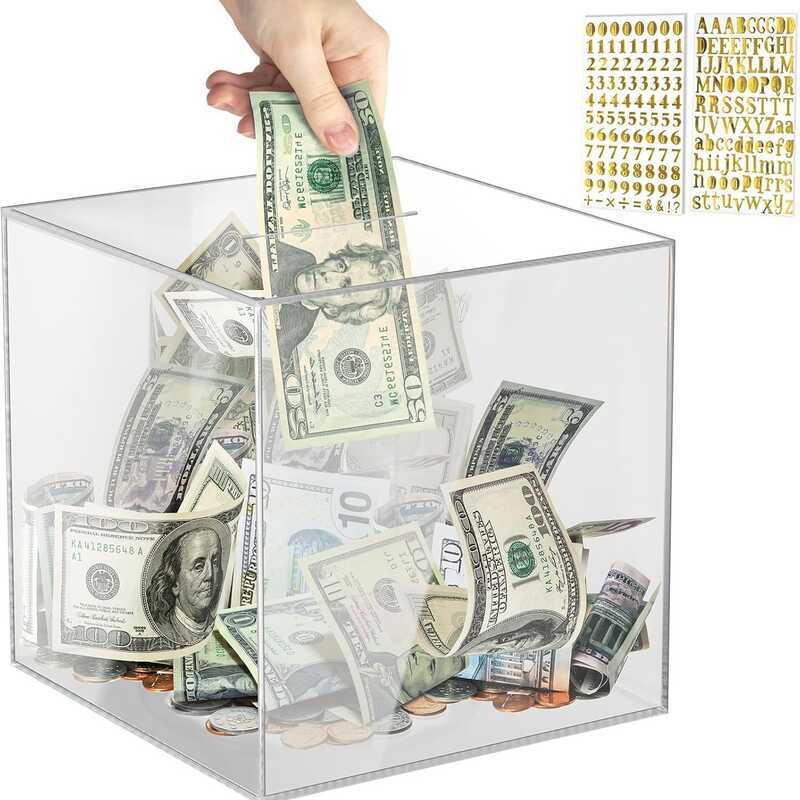 Acrylic Vuông Piggy Bank Sáng Tạo Trong Suốt Acrylic Piggy Bank Trẻ Em Chỉ Tiết Kiệm Không Nhận Pigg
