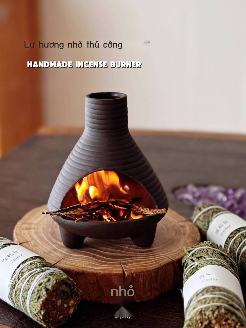 Lò nhang thủ công Komori Home, bếp tường nhỏ, thiêng Peru, gỗ tuyết tùng, xô thơm, lò đốt hương liệ