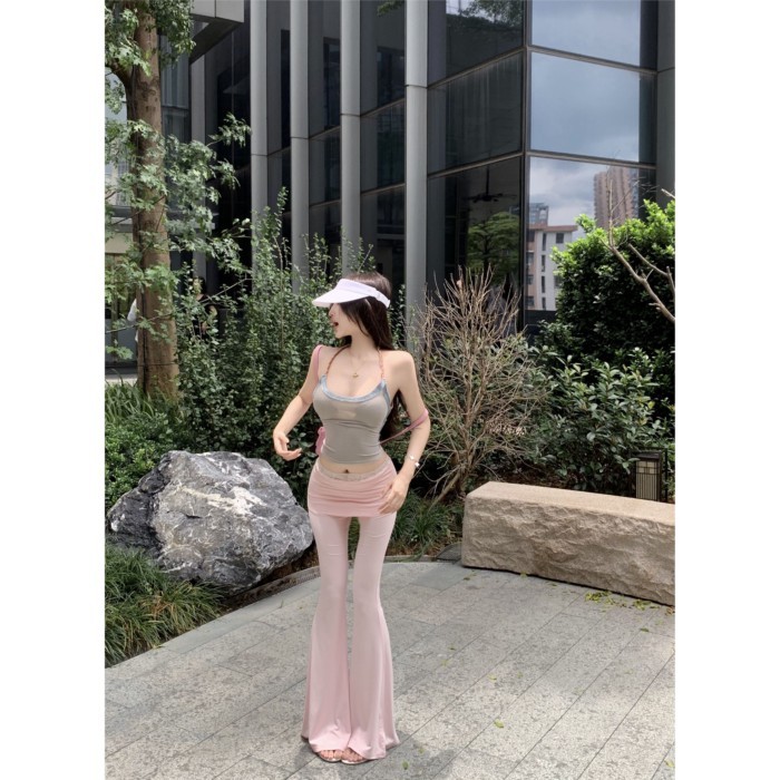 Y2k Mỹ áo yếm sọc y2k nữ mặc ngoài mùa hè Thái niche ngọt ngào hottie dây cổ ống top top đẹp