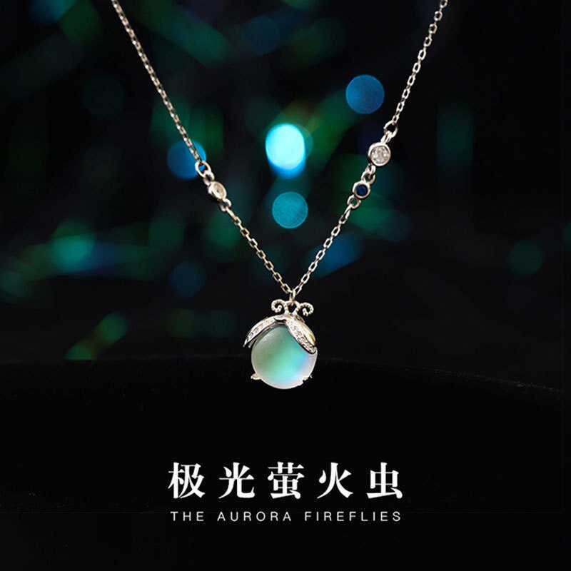 Jufeng S Bạc Firefly - Vòng cổ thời trang với đá mặt trăng và họa tiết côn trùng