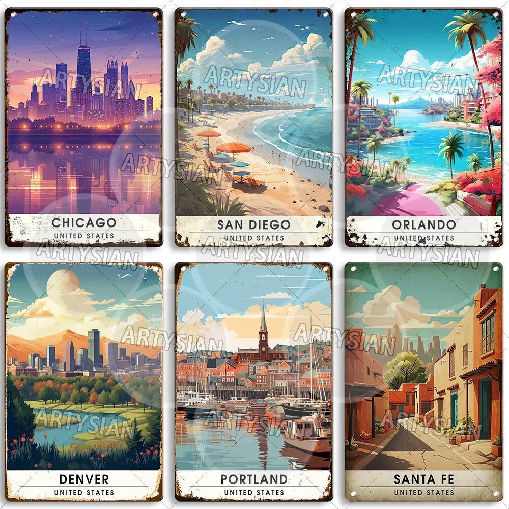 Hoa Kỳ Du Lịch Cityscape Kim Loại Ký Neo New York Las Vegas Detroit Salt Lake City Minneapolis Orlan