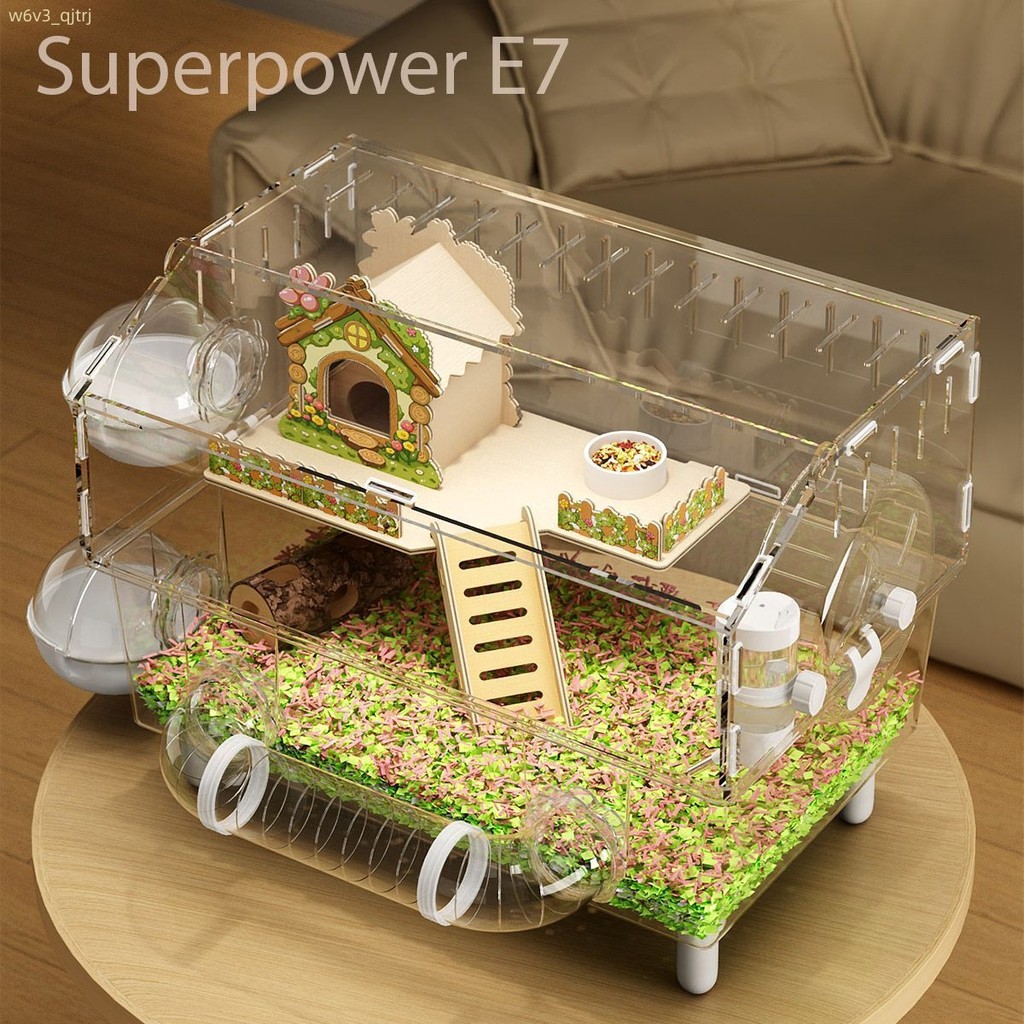Trong kho Hamster Cage Acrylic trong suốt Villa Villa Gold Silk Gấu không gian lớn chống cắn Lồng ă