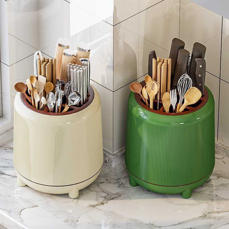 Giá Để Dao Đũa Giá Đỡ Nhà Bếp Mặt Bàn Bếp Giá Dao Đũa Lồng Tích Hợp Xoay Lưu Trữ Gangyi