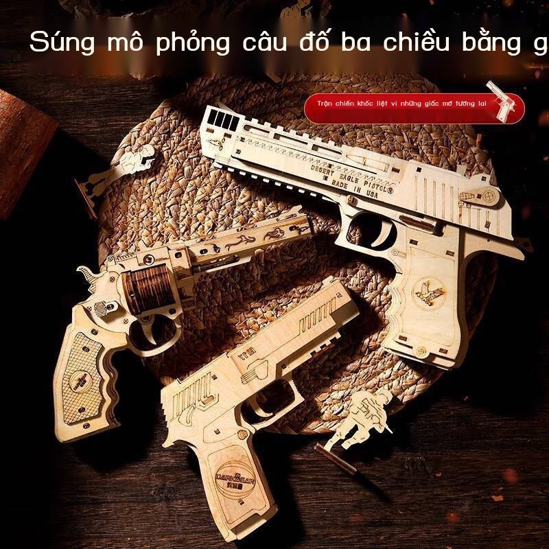 Súng cao su gỗ Desert Eagle mô hình lắp ráp 3D, đồ giáo dục khối xây dựng bằng gỗ, trò chơi tương t