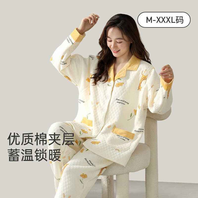 Bộ Đồ Ngủ Nữ Cotton Ấm Áp Mùa Thu Đông, Phù Hợp Sau Sinh và Cho Con Bú