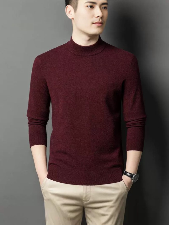 Nam Thu Đông Dày Áo Len Nam Boutique Màu Trơn Đáy Áo Sơ Mi Nam Cổ Cao Su Swe