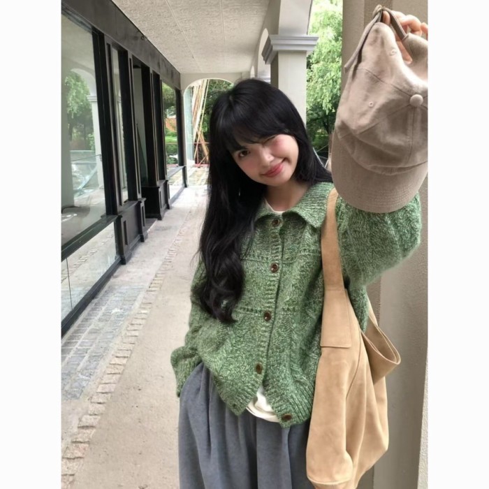 Áo khoác cardigan dệt kim có ve áo phong cách Hàn Quốc dành cho nữ áo len dáng rộng xoắn cho nữ dop | BigBuy360 - bigbuy360.vn